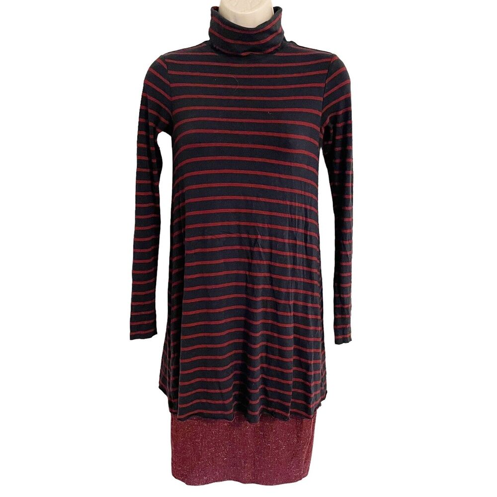 Anthropologie Bailey44 Striped Layered Dress Sz‎ XS Turtle Neck Wool Silk Blend